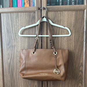 Michael Kors Brown Leather Tote with Silver Hardware